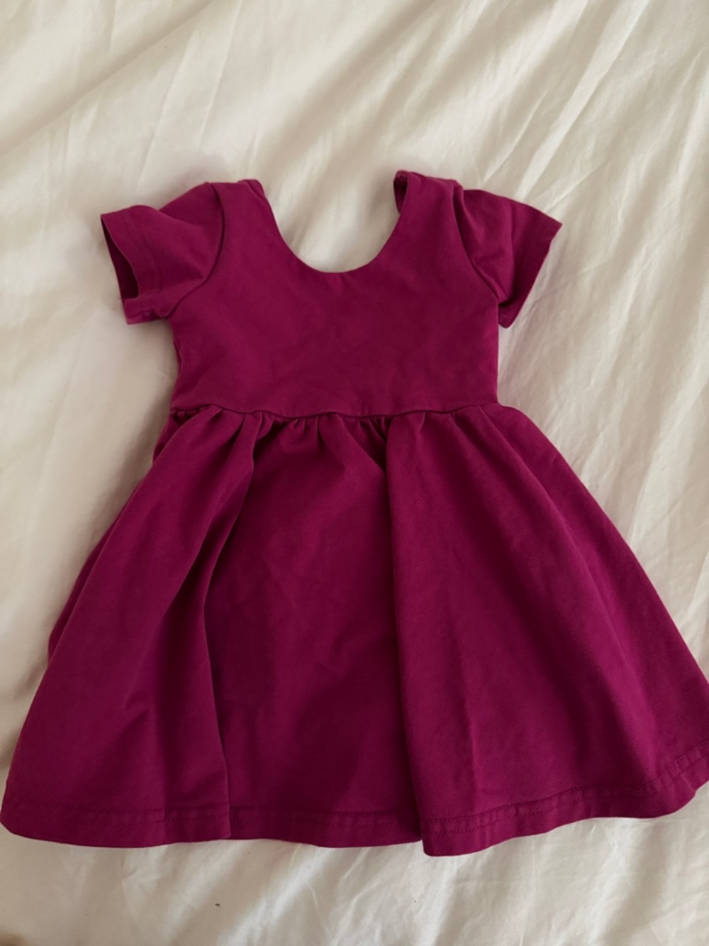 Girls' Short Sleeve Scoop Neck Dress in Deep Magenta